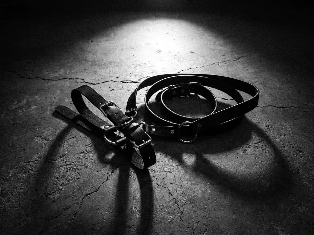Black leather body harness with silver hardware