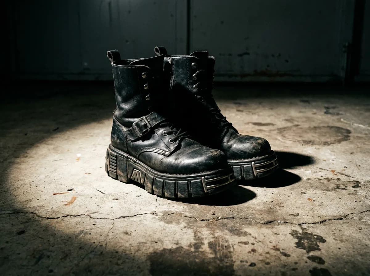 Chunky black platform boots with heavy tread soles