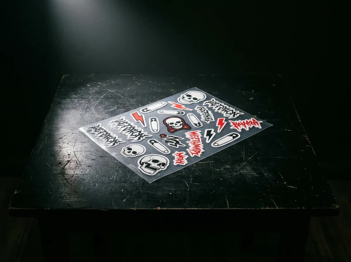 Sheet of punk and goth vinyl stickers