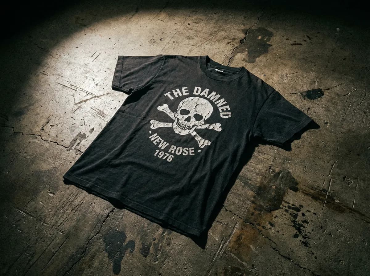 Faded vintage band t-shirt with cracked screen-print texture