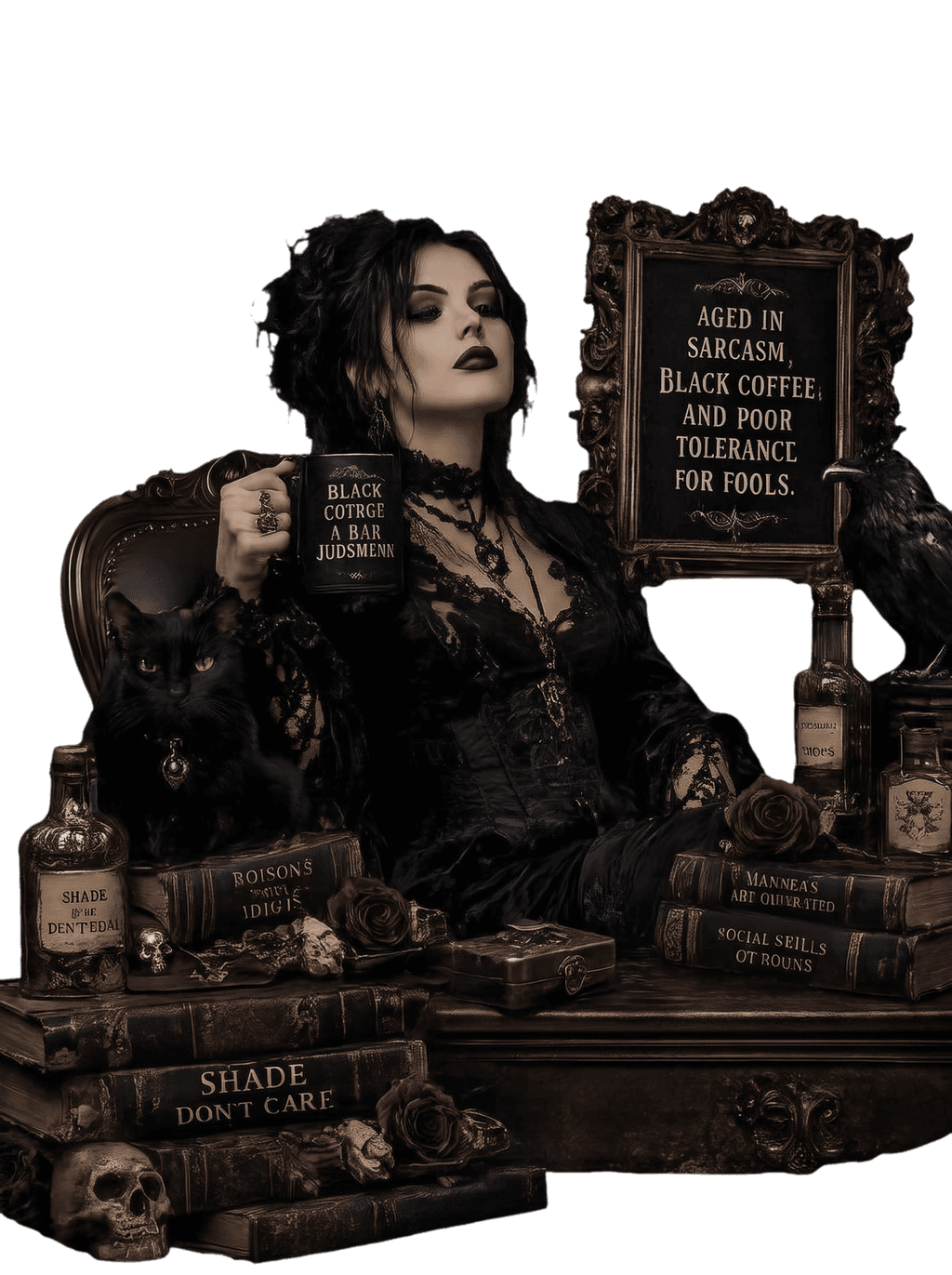 Aged in Sarcasm, Black Coffee, and Poor Tolerance for Fools print detail
