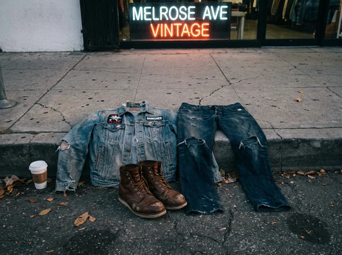 Guns N Roses early Melrose Avenue punk clothing, worn denim and leather street style before fame