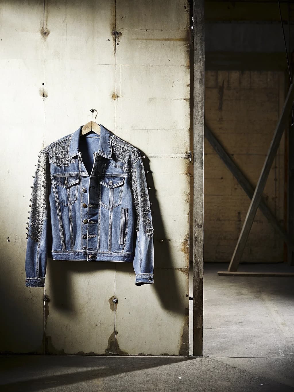 Acid Wash Studded Denim Jacket